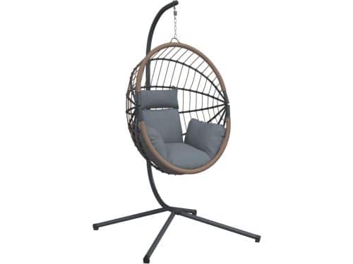 vidaXL Hangstoel met standaard - Rattan en staal - Grijs