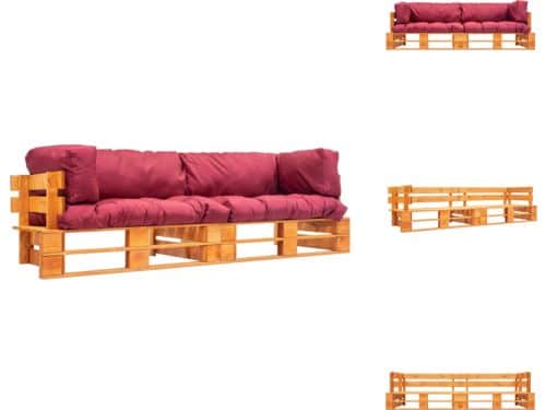 vidaXL Houten Pallet Bankenset - 220x66x65 cm - Rood Kussen