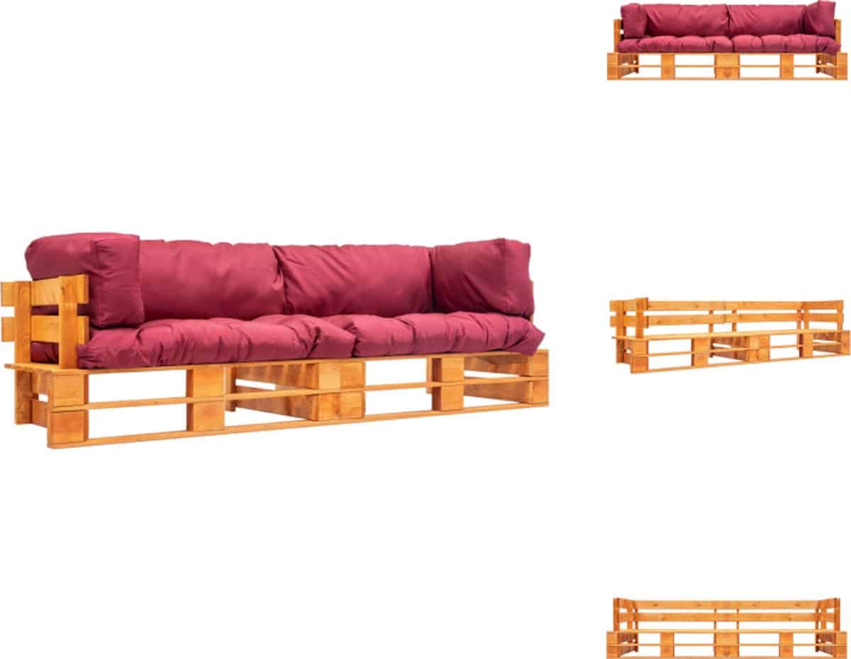vidaxl houten pallet bankenset 220x66x65 cm rood kussen