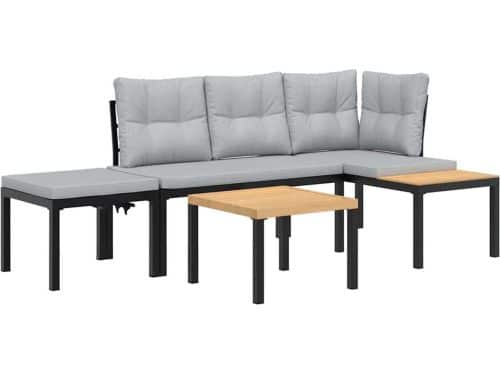vidaXL Loungeset - Staal - 4-delig - Inclusief kussens Tuinstoel