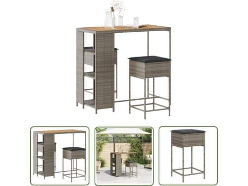 vidaXL Poly Rattan - Tuin Barset - 3-delige Tuinbarset met