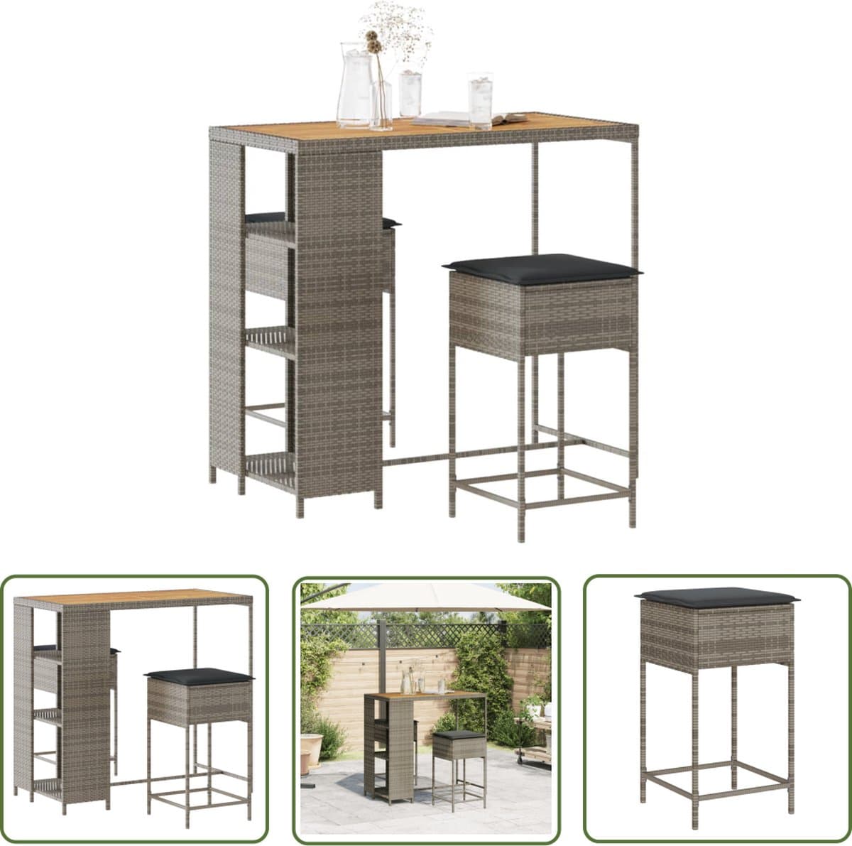 vidaxl poly rattan tuin barset 3 delige tuinbarset met