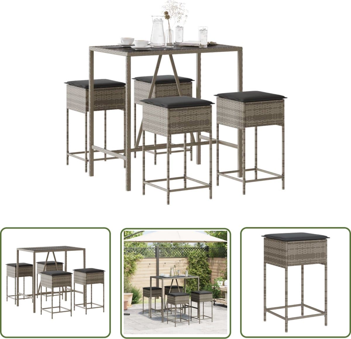 vidaxl poly rattan tuin barset 5 delige tuinbarset met