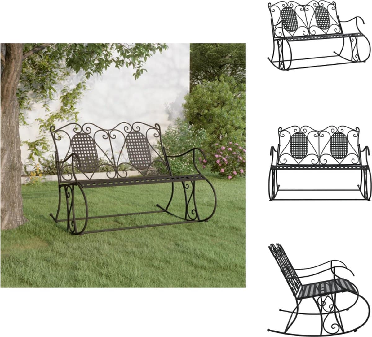 vidaxl schommelbank klassiek staal 113x84x94cm zwart tuinbank
