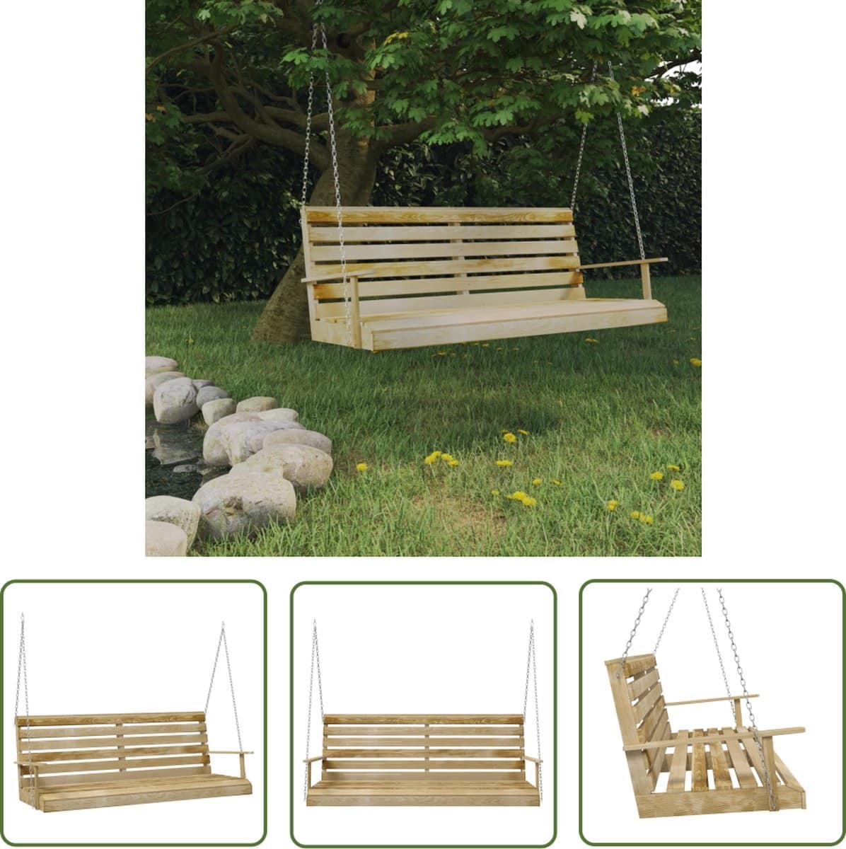 vidaxl tuinset schommelbank schommelbank 155x65x60 cm geïmpregneerd grenenhout