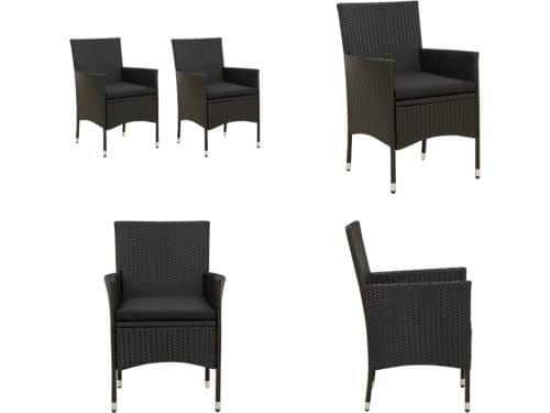 vidaXL Tuinstoelen 2 st met kussens poly rattan zwart