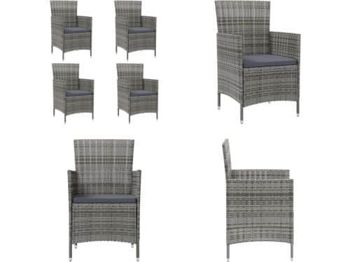 vidaXL Tuinstoelen 4 st met kussens poly rattan grijs
