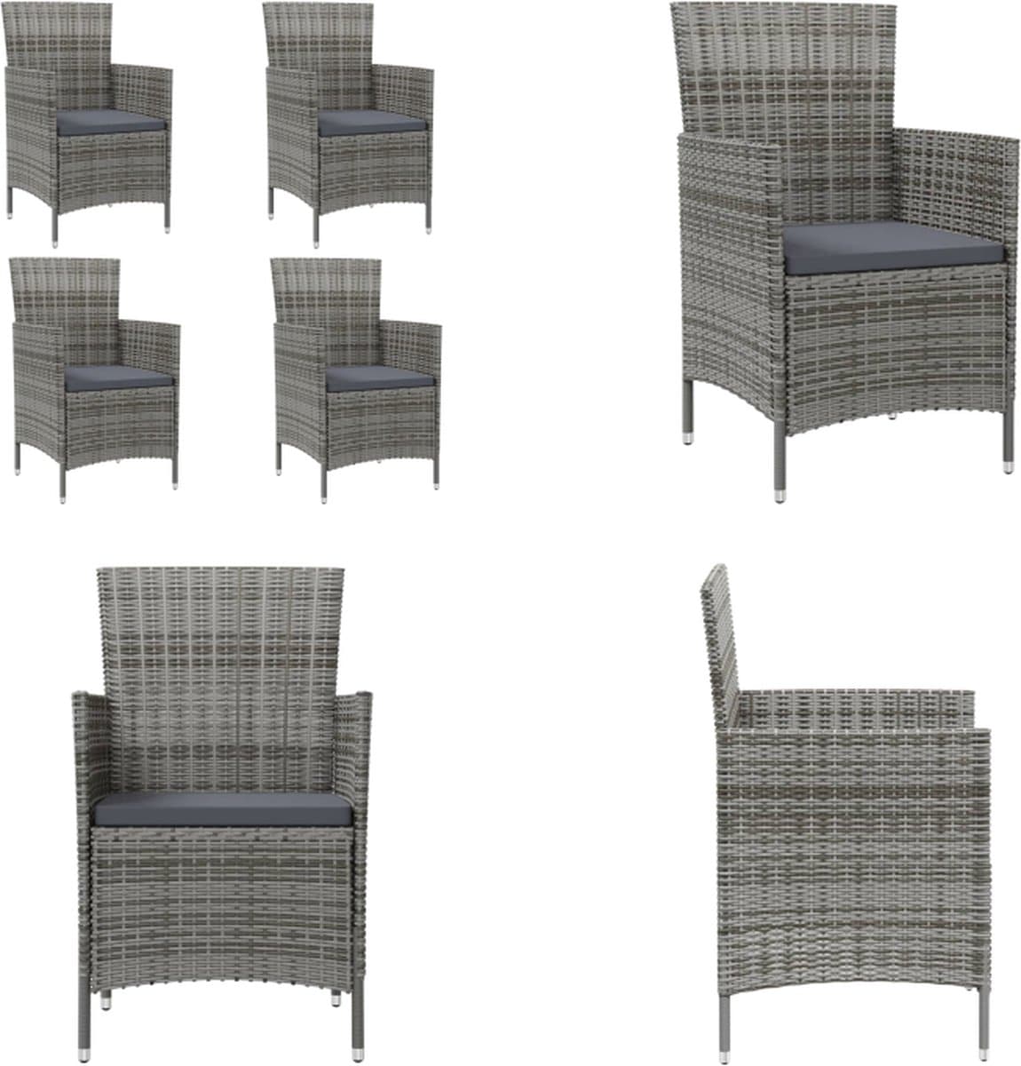 vidaxl tuinstoelen 4 st met kussens poly rattan grijs