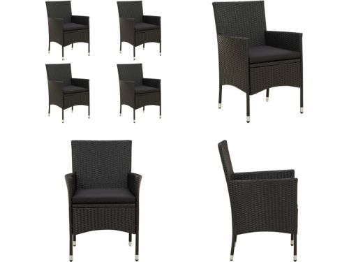 vidaXL Tuinstoelen 4 st met kussens poly rattan zwart