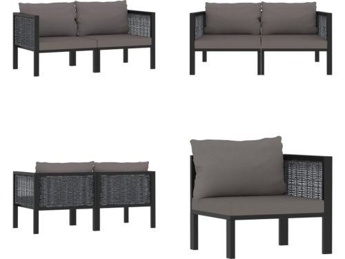 vidaXL Tweezitsbank met kussens poly rattan antraciet - Tweezitter