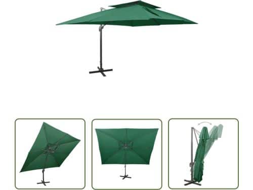 vidaXL Zweefparasol met dubbel dak 400x300 cm groen
