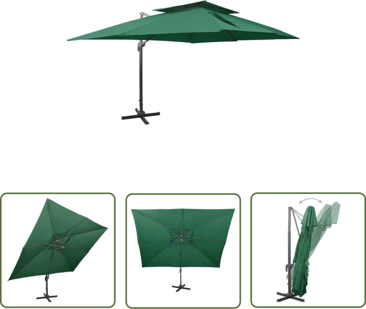 vidaxl zweefparasol met dubbel dak 400×300 cm groen