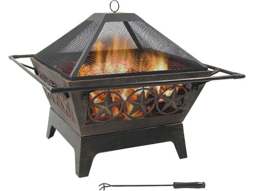 Vierkante 32 Inch Houtgestookte Vuurplaats met Vonkscherm, Kookrooster en Houtpoker