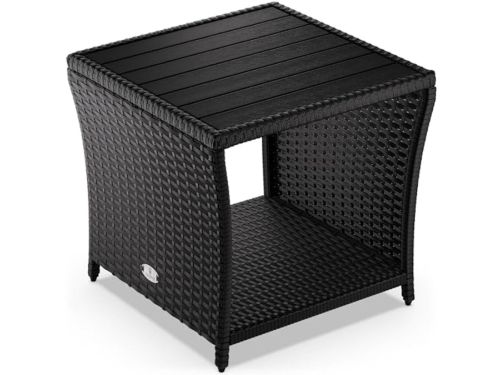 Vierkante bijzettafel polyrattan met WPC tafelblad 45x45x40 cm