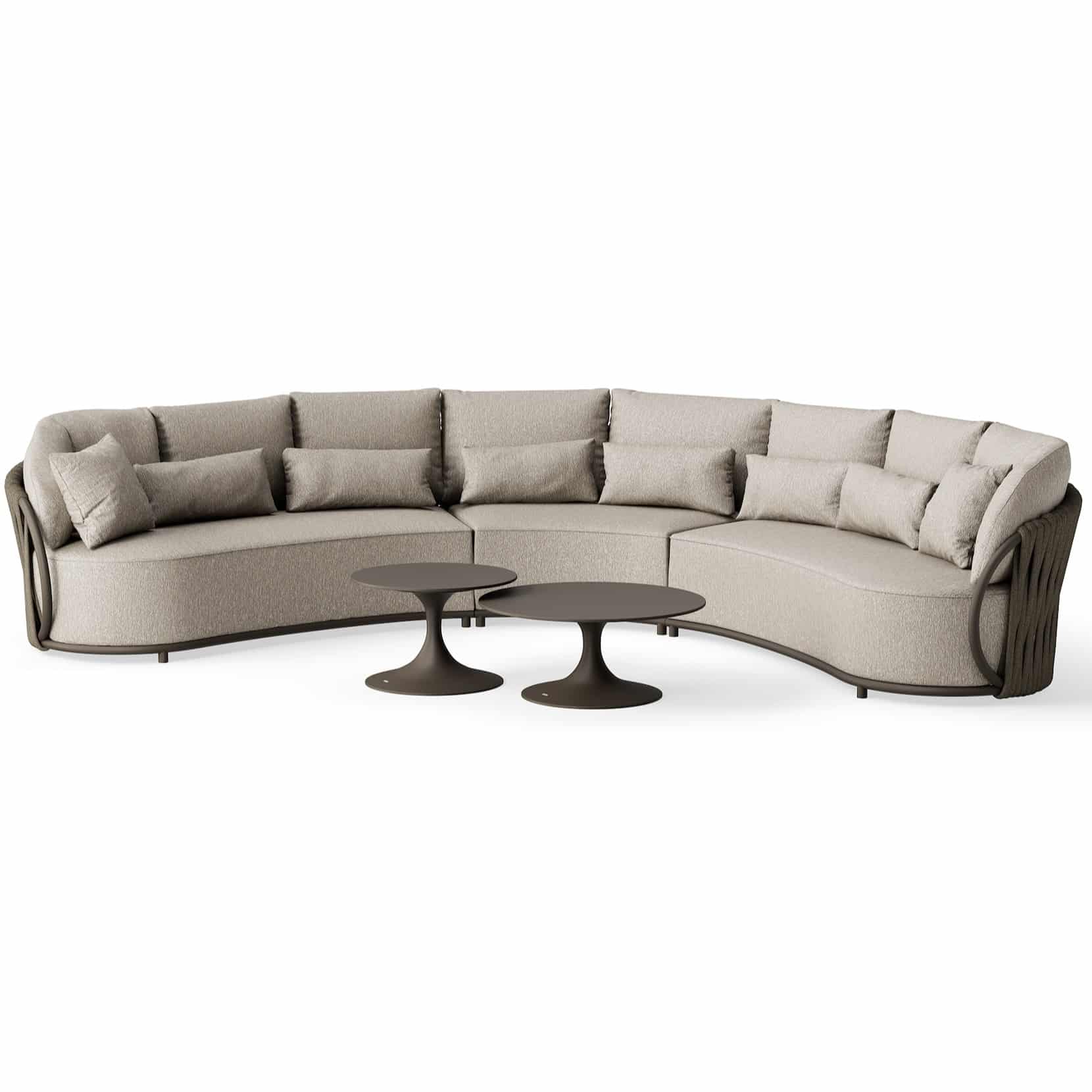 vivaro hoek loungeset 5 delig bronze | misty rope | pebble desert bouclé suns