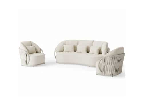 Vivaro stoel bank loungeset 3 delig | Camel sand | clouded rope | Pebble desert Bouclé