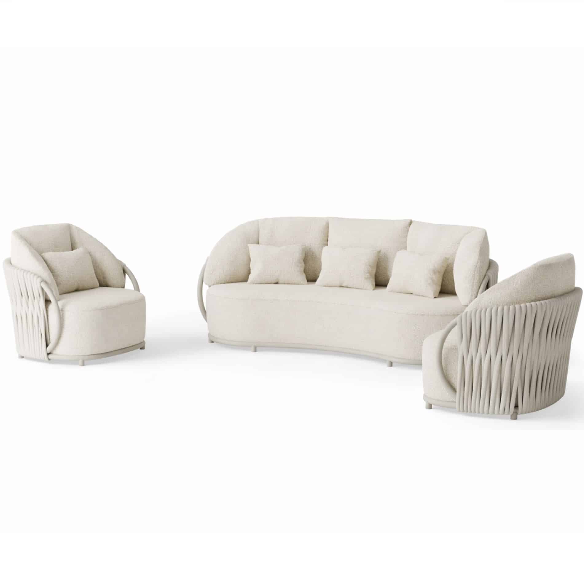 vivaro stoel bank loungeset 3 delig | camel sand | clouded rope | pebble desert bouclé
