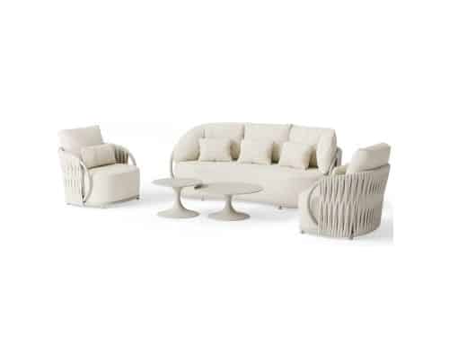 Vivaro stoel bank loungeset 5 delig | Camel sand | clouded rope | Pebble desert Bouclé