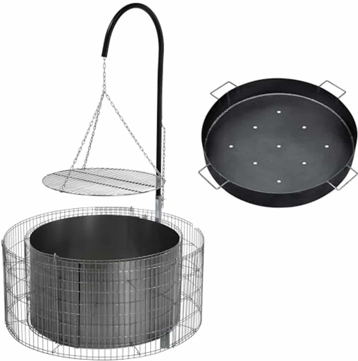 vuur en grillplaats van schanskorven met kolenschaal 92/72 cm