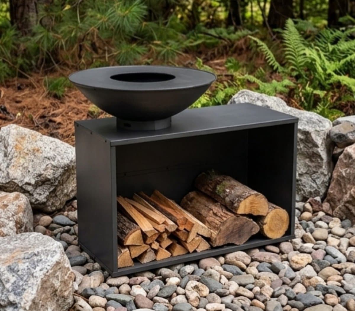 vuurschaal tafel Ø80 cm arqam industrialfire onyx vuurtafel met