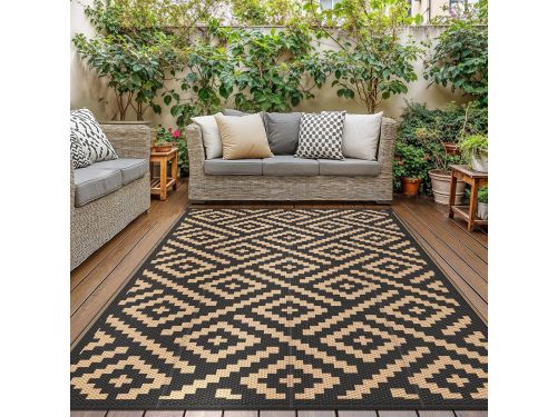 Waterdicht Omkeerbaar Buitenkleed 275x365cm - Ruit Zwart Bruin voor Tuin