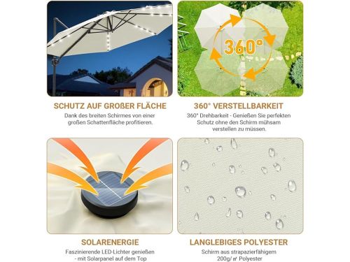 weefparasol Rechthoekig 300x300 cm met LED Solar Verlichting