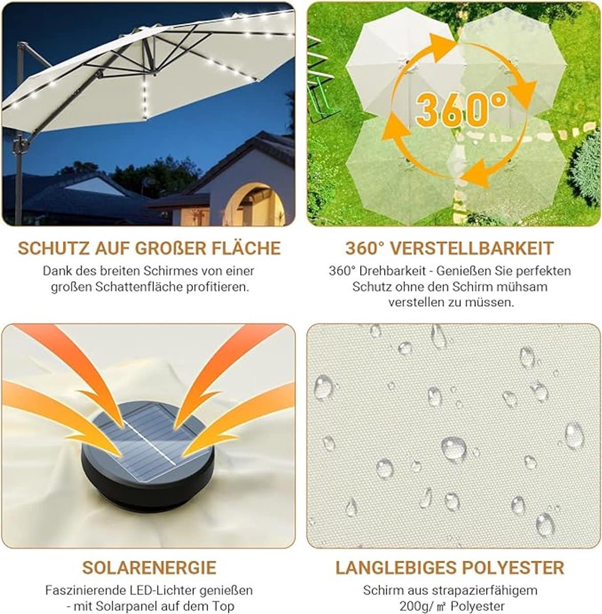 weefparasol rechthoekig 300×300 cm met led solar verlichting