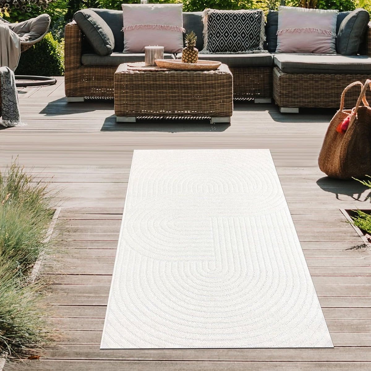weerbestendig buitenkleed crème boho stijl voor terras en balkon 80×150