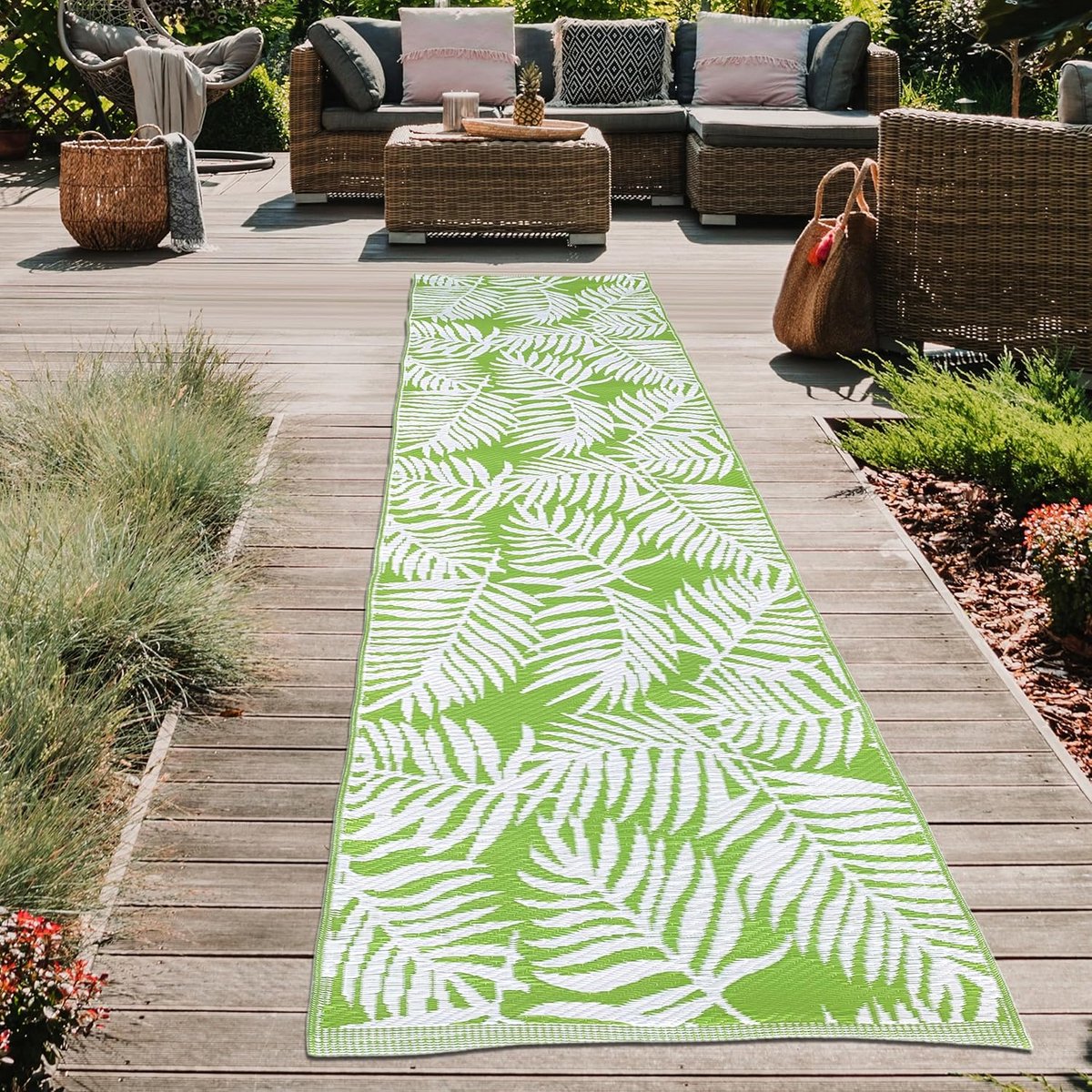 weerbestendig buitenkleed loper 90×300 cm met tropisch palm design