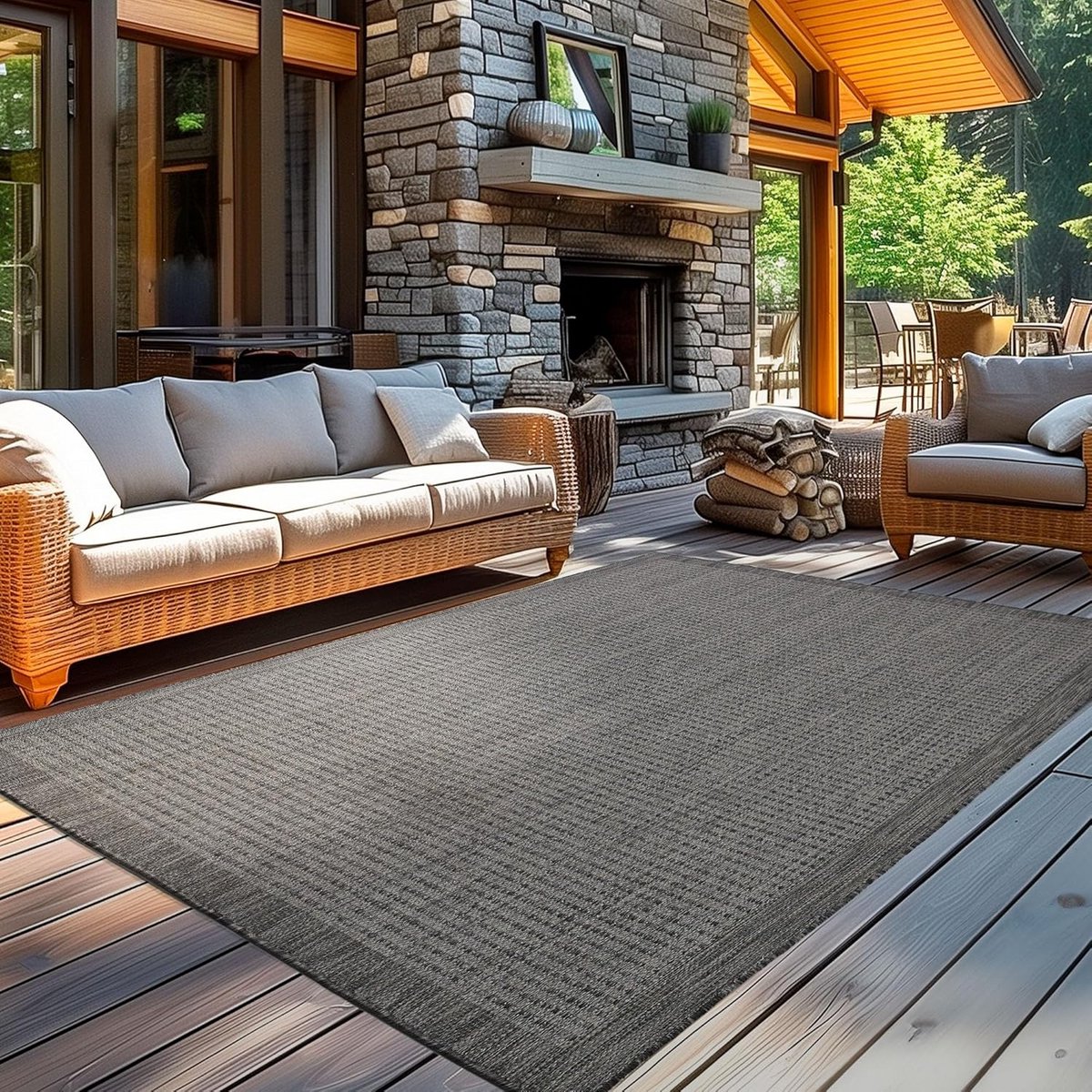 weerbestendig buitenkleed platgeweven 120x170cm zwart voor balkon tuin en patio