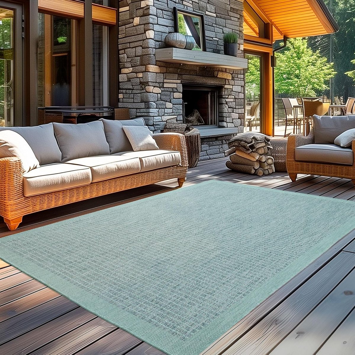 weerbestendig buitenkleed platt geweven 120x170cm blauw voor keuken