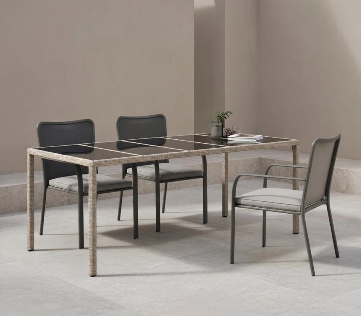 weerbestendige polyrotan tuin eettafel 250x100x75 cm beige grote outdoor