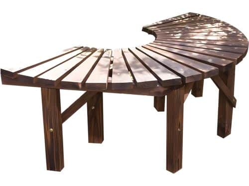 Wikkel rond boombank, houten gebogen banken voor buiten