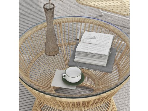 Wishdor - Bijzettafel - Gehard Glas En PE-Rattan - Boho