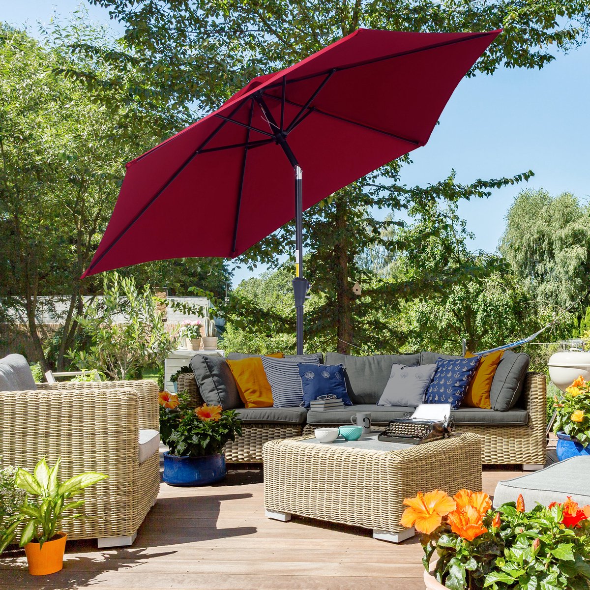wishdor luxe stokparasol Ø 260 cm kantelbare tuinparasol met