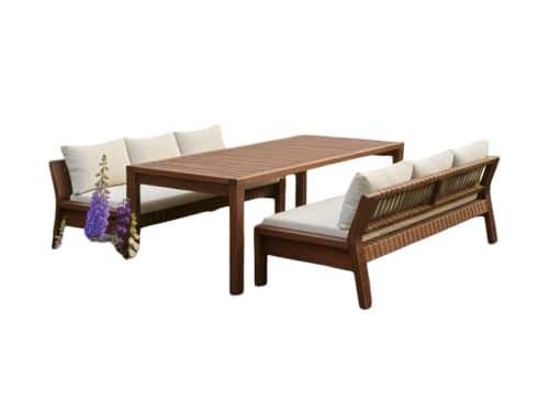 Zambra dining bench set 3pcs olive braided/acacia dark teak look Eurofar - Eurofar