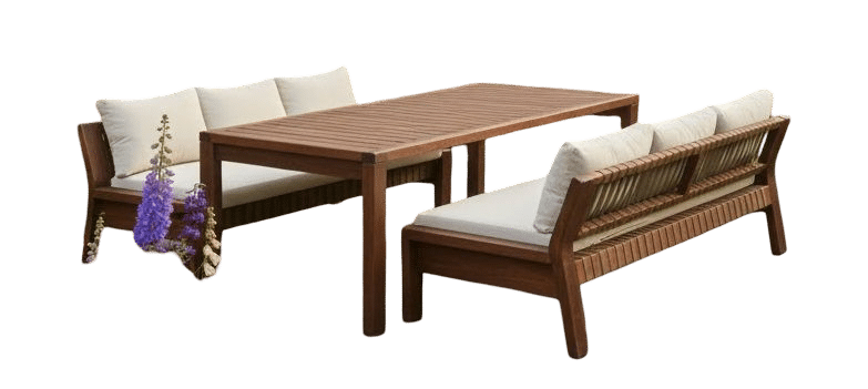 zambra dining bench set 3pcs olive braided/acacia dark teak look eurofar eurofar