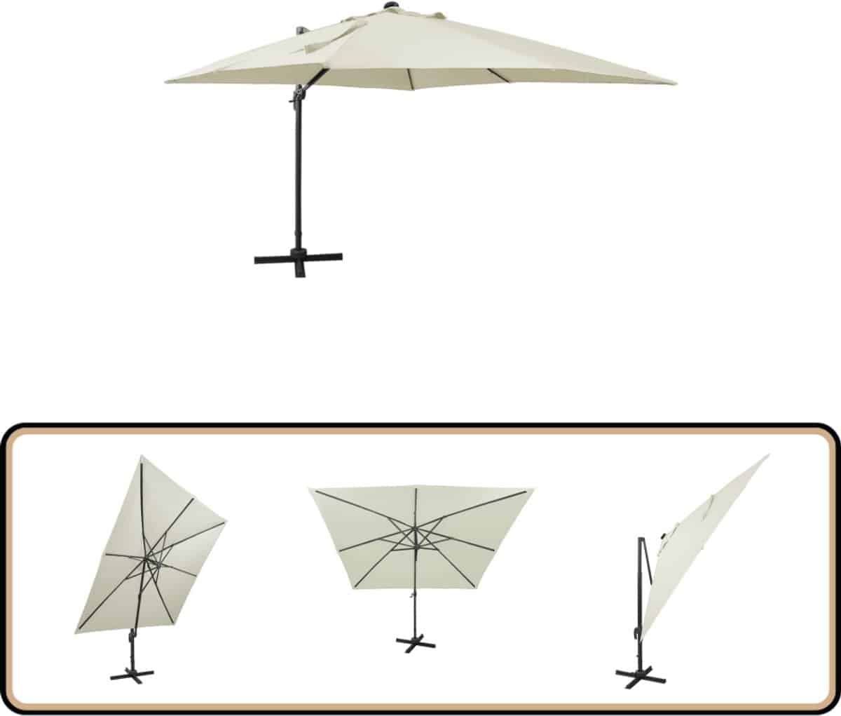 zandkleurige zweefparasol met led 300 cm tuinparasol parasol