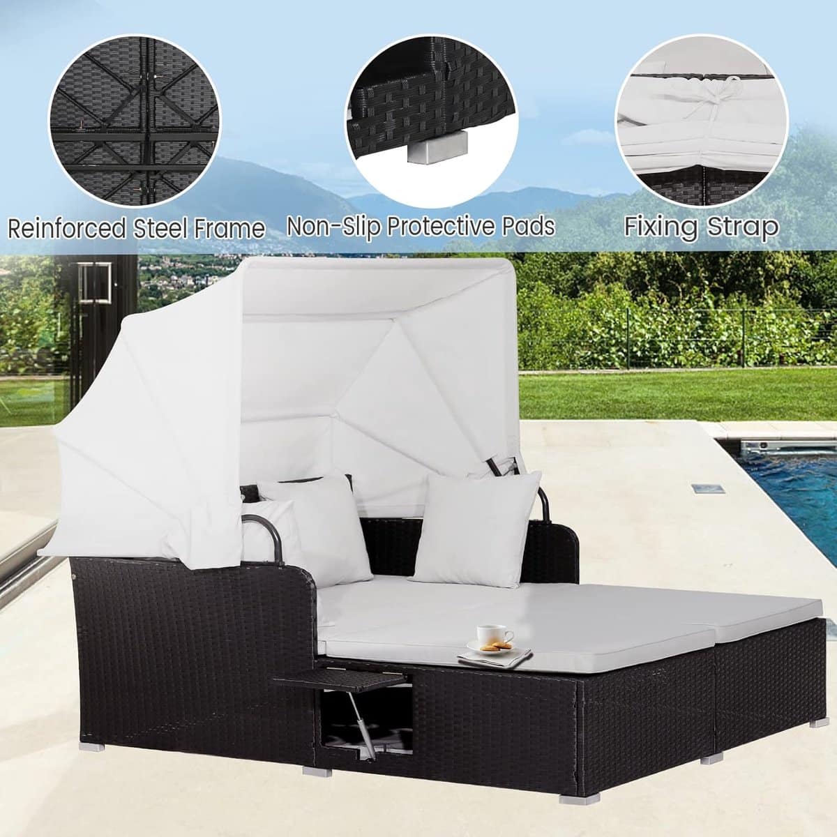 zonne eiland 2 persoons 165x153x138 cm met klapdak en zijtafels