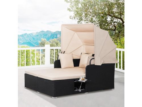 Zonne-eiland 2 persoons 165x153x138 cm met klapdak en zijtafels