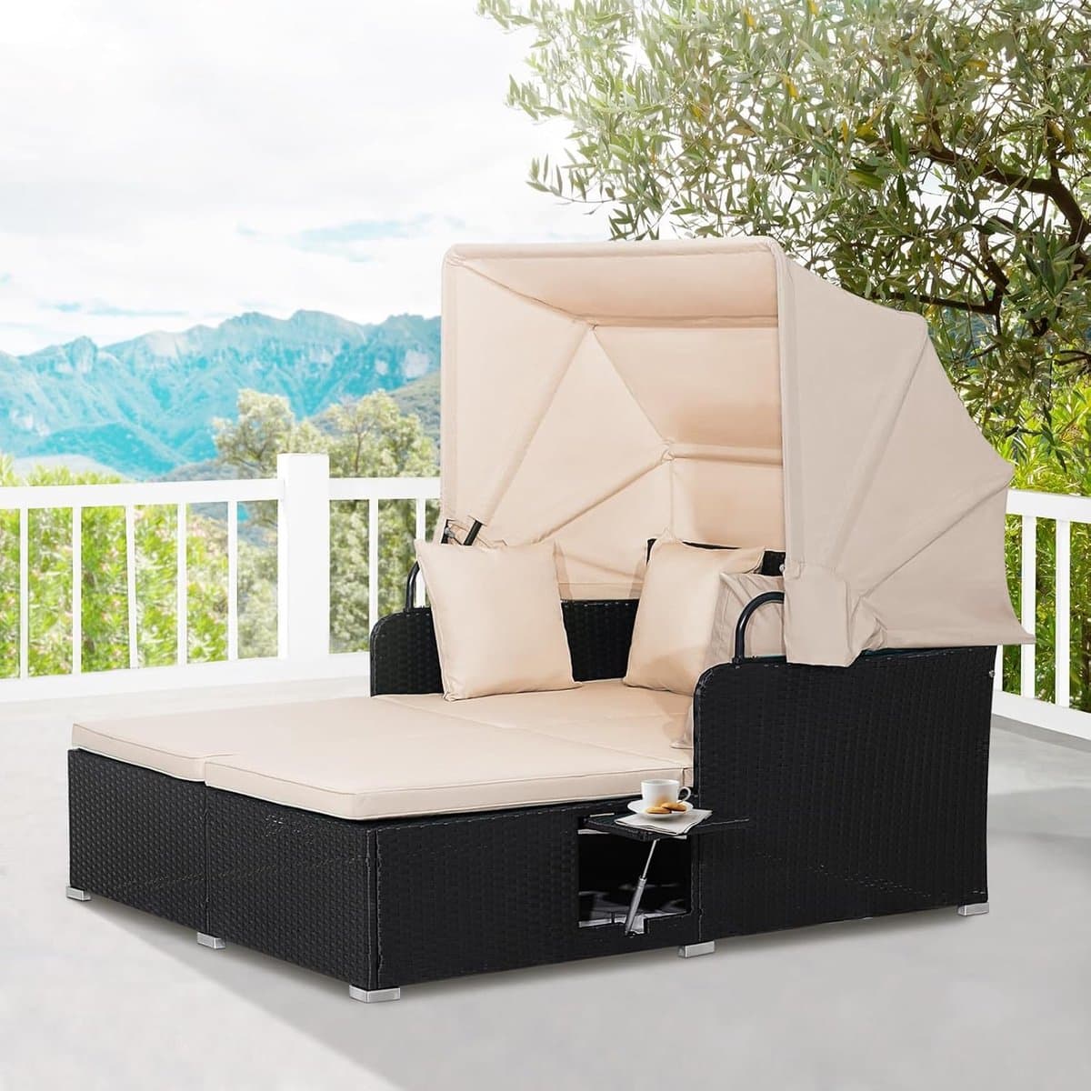 zonne eiland 2 persoons 165x153x138 cm met klapdak en zijtafels