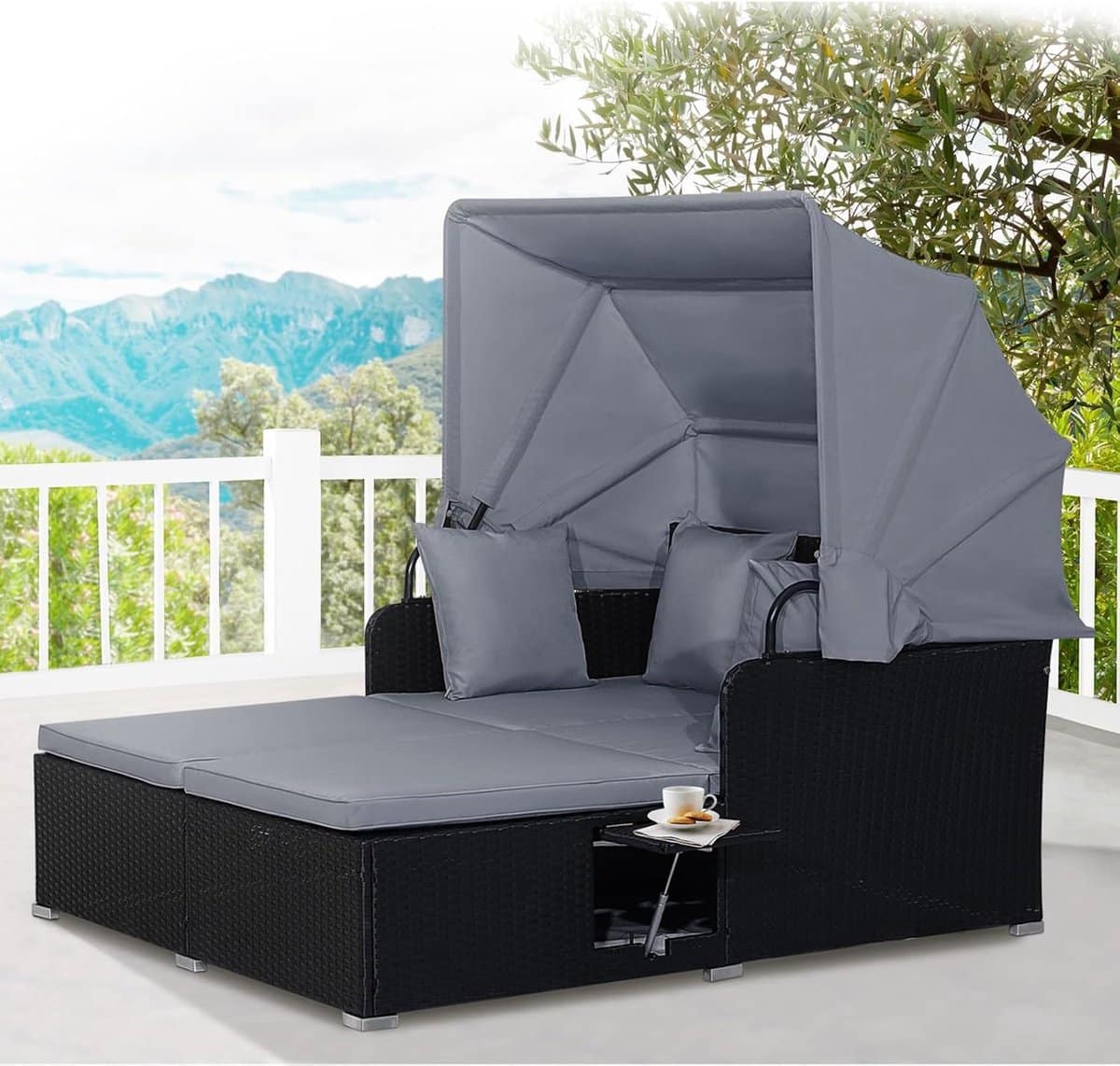 zonne eiland 2 persoons 165x153x138 cm met klapdak en zijtafels