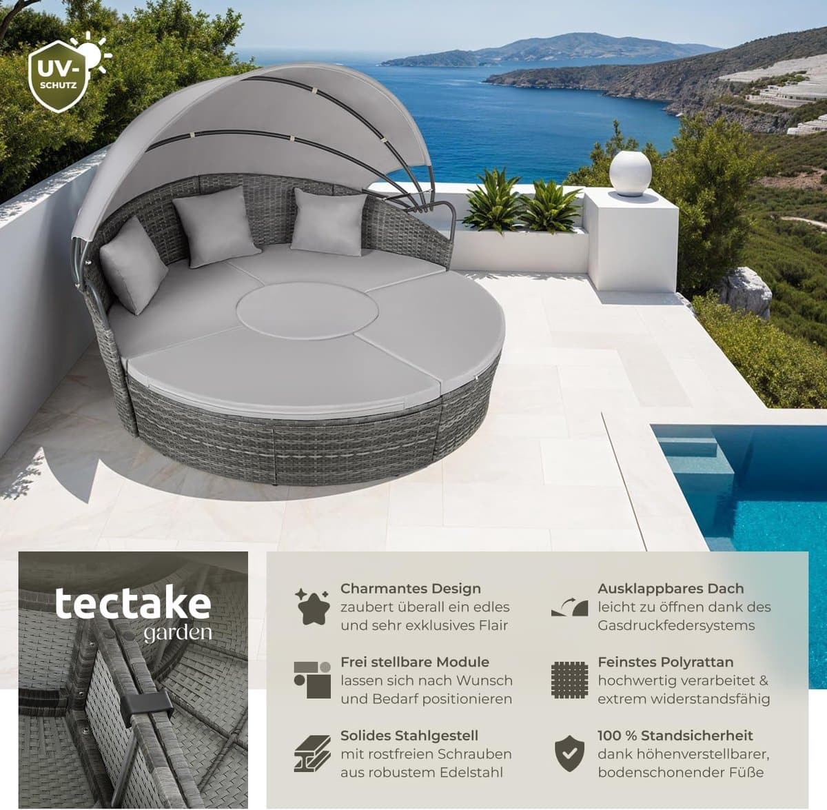 zonne eiland lounge 210 cm luxe polyrotan outdoor ligbed met