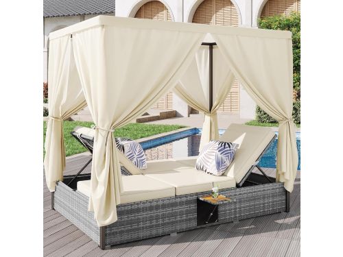 Zonneligbed 2 Persoons met Dak en Verstelbare Rugleuning 187 x