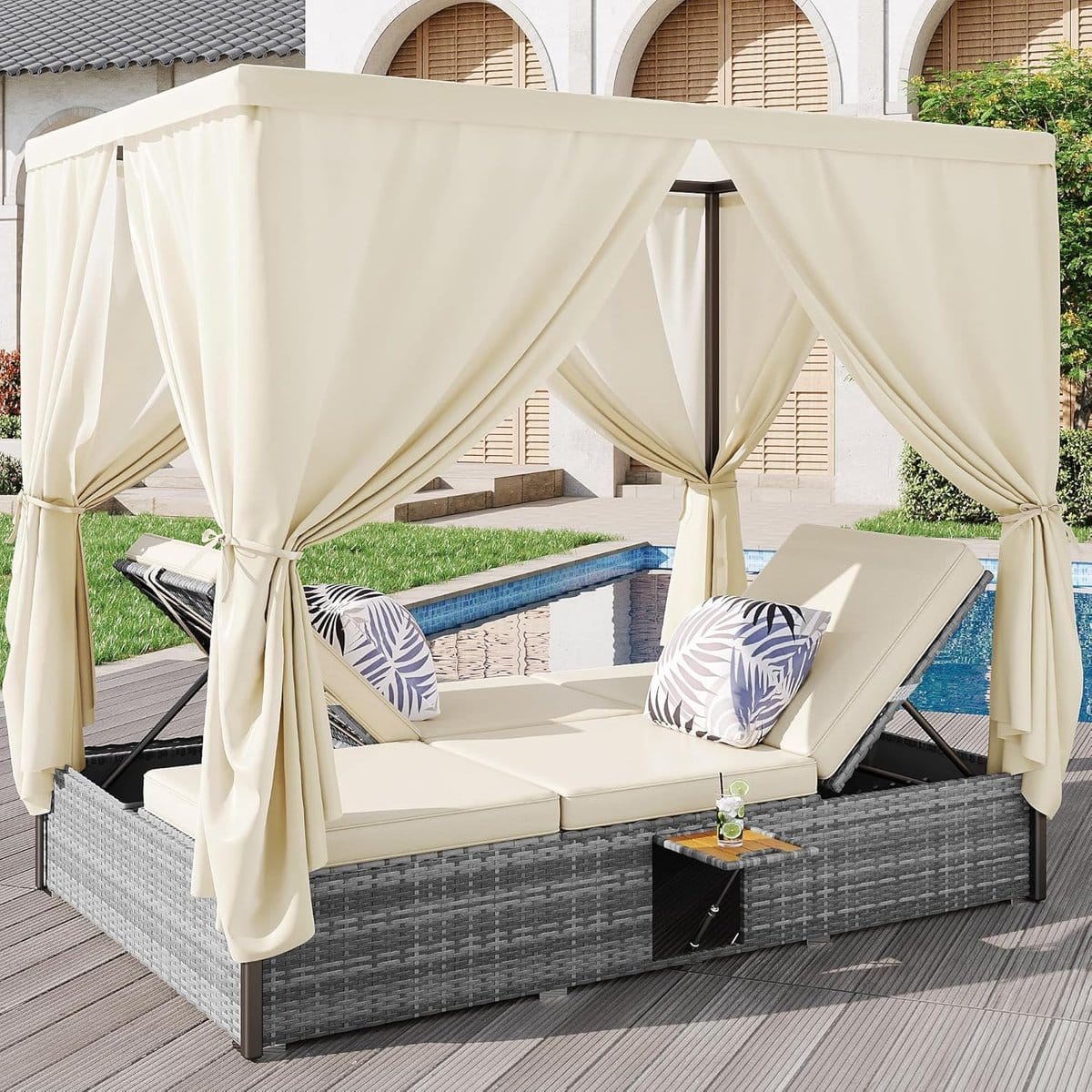 zonneligbed 2 persoons met dak en verstelbare rugleuning 187 x