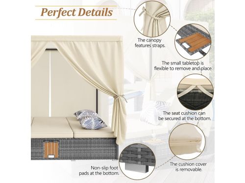 Zonneligstoel 2 Personen met Dak en Gordijnen - ABTkantoor Royal