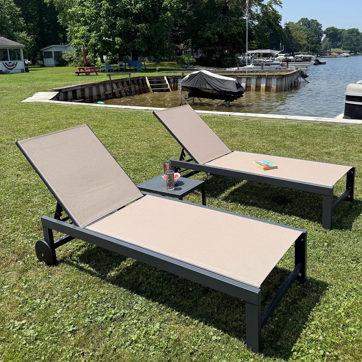 zonneligstoel set van 2 met tafel verstelbaar 164 x 68