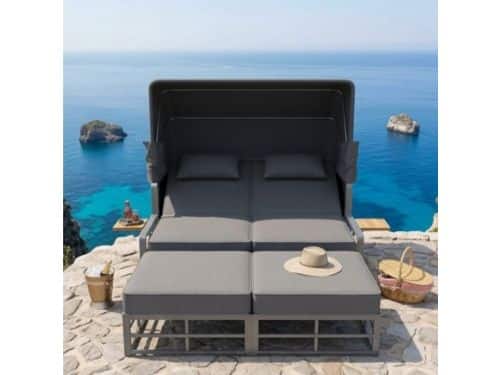 Zonneligstoel voor 2 Personen met Dak 178x130x127 cm