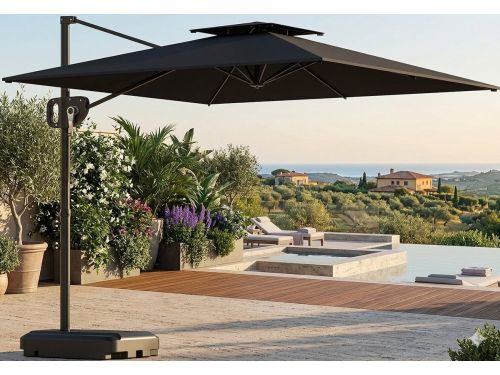 Zweefparasol 247x247 cm Vierkant Kantelbaar met Dubbel Dak