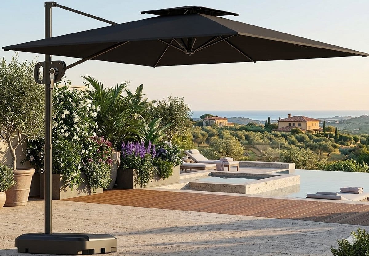 zweefparasol 247×247 cm vierkant kantelbaar met dubbel dak